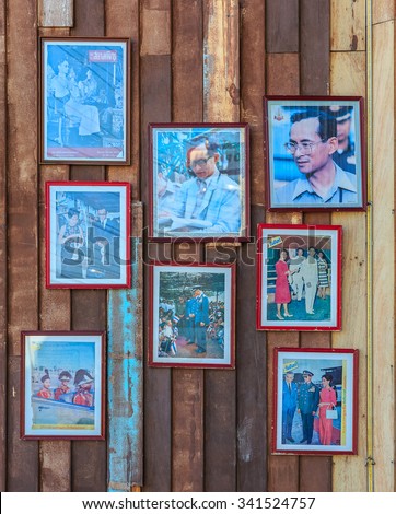 HUA HIN, THAILAND - DEC 15: King of Thailand picture frame at Plearnwan Market on Dec 15, 2014 in Hua Hin, Thailand