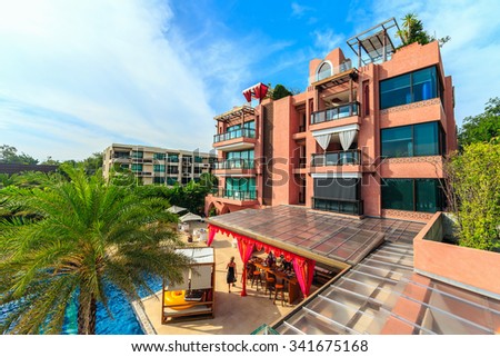 HUA HIN, THAILAND - DEC 14:  Marrakech Hotel on Dec 14, 2014 in Hua Hin. The design of the hotel was Inspired by rich and colorful culture of Morocco\'s Marrakech or \