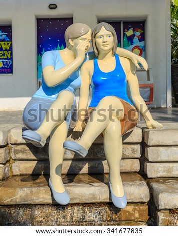 HUA HIN, THAILAND - DEC 15: Whisper women sculpture at Santorini Park on Dec 15, 2014 in Hua Hin. It becomes the most popular tourist destinations in Hua Hin, Thailand.