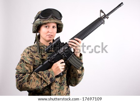 stock photo Beautiful army girl Uniform conforms to special services
