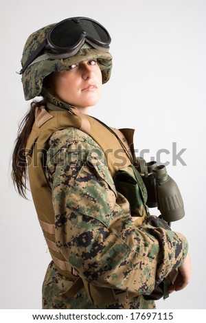 stock photo Beautiful army girl Uniform conforms to special services 