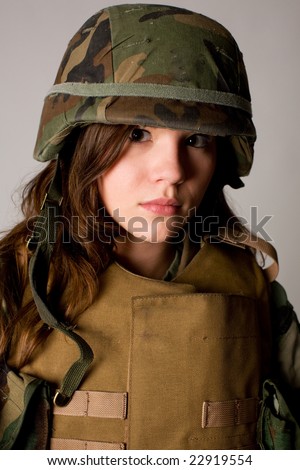 stock photo Shot of a beautiful army girl Uniform conforms to special