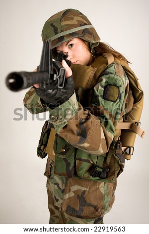 stock photo Shot of a beautiful army girl Uniform conforms to special 