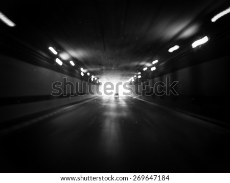highway tunnel with motion blur in black and white style