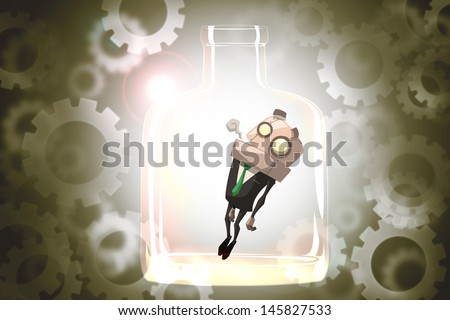 tired businessman trap in glass bottle, business concept