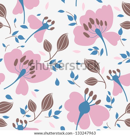 Seamless pattern with flowers. Pink flowers.