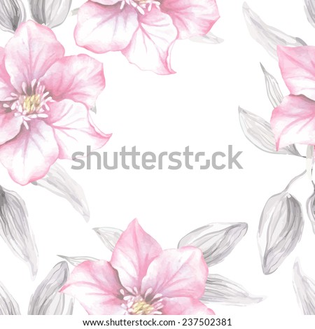 Watercolor floral seamless pattern with pink flowers