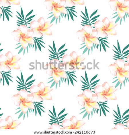 Watercolor seamless pattern of exotic flowers.Bright colors watercolor botanical elements