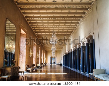STOCKHOLM - APRIL 12, 2014: Interiors of Stockholm City Hall on April 12, 2014 in Stockholm, Sweden. The City Hall is the venue where the Nobel Prize banquet is held.