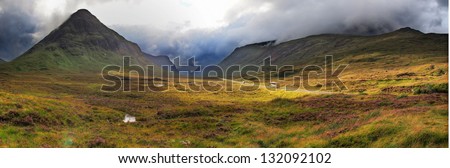highlands valley of scotland with mountains