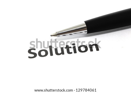 Solution with pen isolated close-up