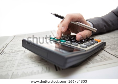 Hand with finance report and accounting business.