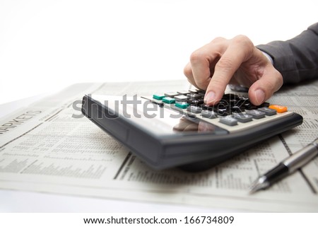 Hand with finance report and accounting business.