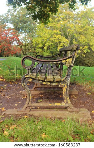 Side view of an old park bench