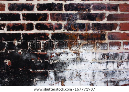 Paint splattered on a brick wall