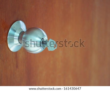 The keys and door knob , Brown wooden door