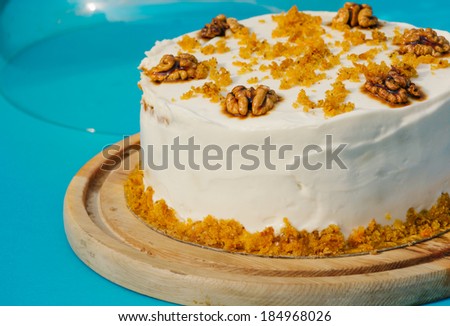 cheese birthday cake with nuts and crumble