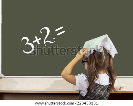 Puzzled, the girl with book on head