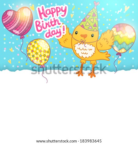 Happy Birthday card background with a bird. Vector holiday party template
