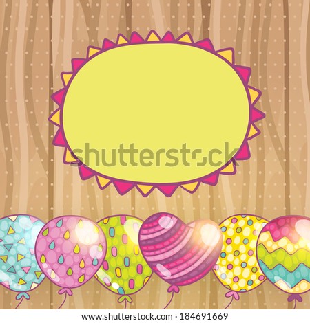 Cute cartoon Happy Birthday card with balloons. Holiday vector background