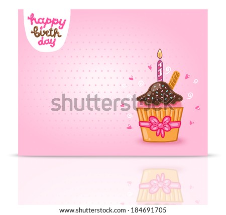 Happy Birthday card background with cupcake. Vector holiday party template
