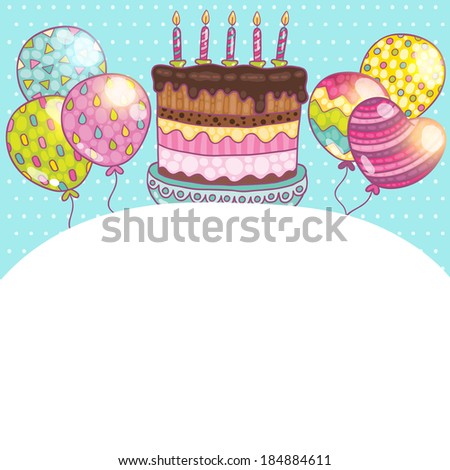 Happy Birthday card background with cake. Vector holiday party template