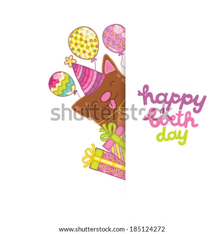 Happy Birthday card background with a dog. Vector holiday party template