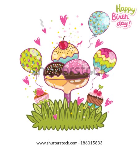 Happy Birthday card background ice cream. Vector holiday party template
