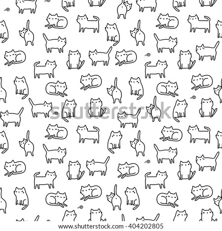 Seamless pattern with funny hand drawn cats. Animals vector illustration with adorable kittens. Tillable background for your fabric, textile design, wrapping paper or wallpaper.