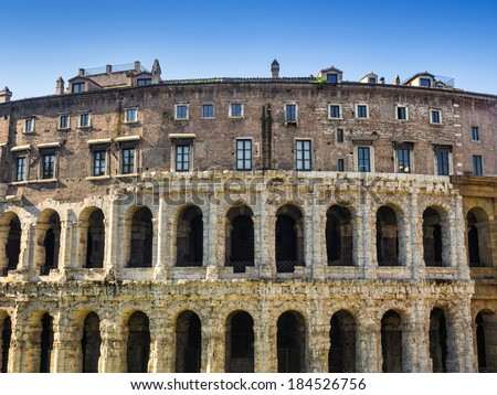 The ancient Theatre of Marcellus (13 BC) in Rome was begun by Julius Caesar, but finished by Augustus