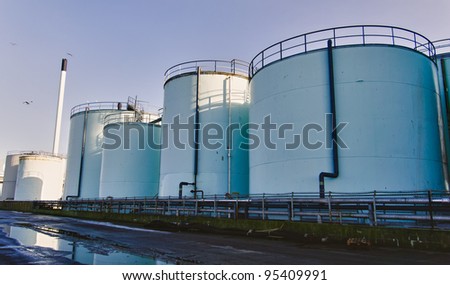 Tanks for fish oil in Esbjerg harbor, Denmark