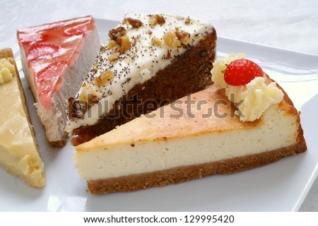 cake selection on white platter