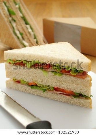 cut ham sandwiches with packaging