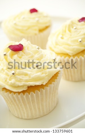 decorated cup cakes on white