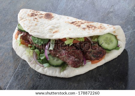 lamb shish kofte kebab naan sandwich