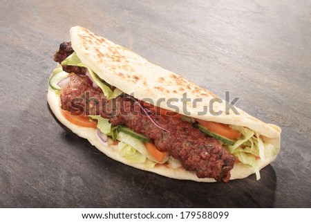Indian style shish kofta kofte naan donner kebab sandwich