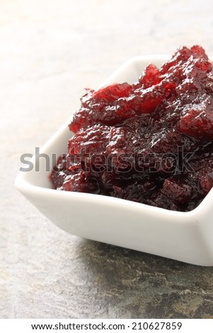 cranberry sauce in white dish
