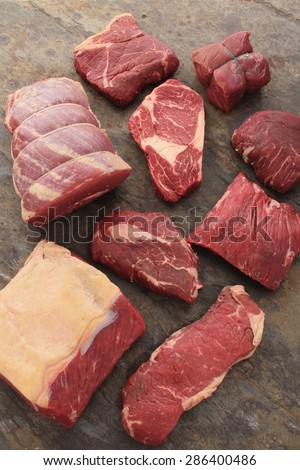 selection of beef steak cuts