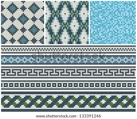 Seamless mosaic friezes and decors in blue tones. Similar images in my portfolio.