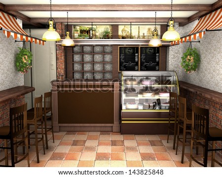 3d Rendering An Interior Of A Cafe In The French Style