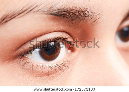 Beautiful brown eyes of young girl, close-up