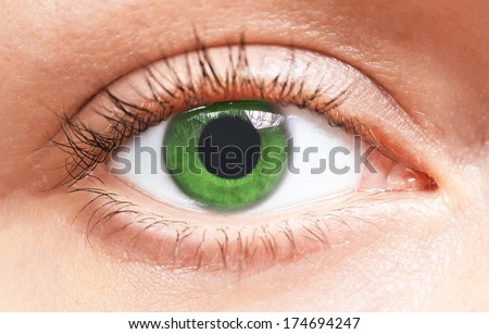 Beautiful green eyes of young girl, close-up