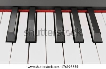 close-up of piano keys, close frontal view