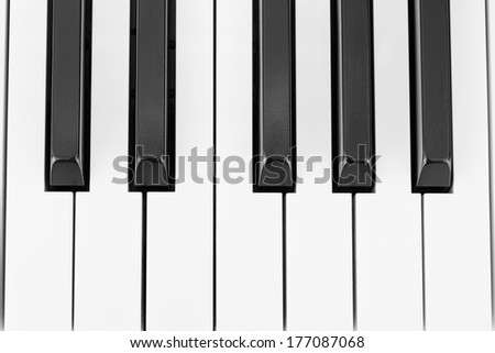 close-up of piano keys, close frontal view
