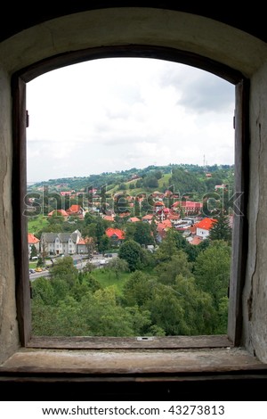 looking through dracula\'s castle window