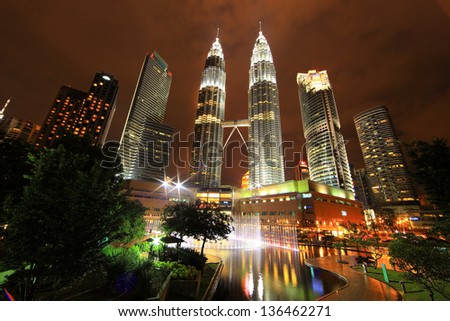 KUALA LUMPUR - Feb 24: The Petronas Twin Towers on February 24, 2013, in Kuala Lumpur, Malaysia are the world\'s tallest twin tower. The skyscraper height is 451.9m