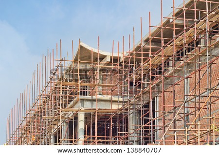 Scaffolding for construction or renovation.