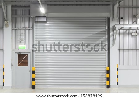 Shutter Door Inside Factory, Night Scene.