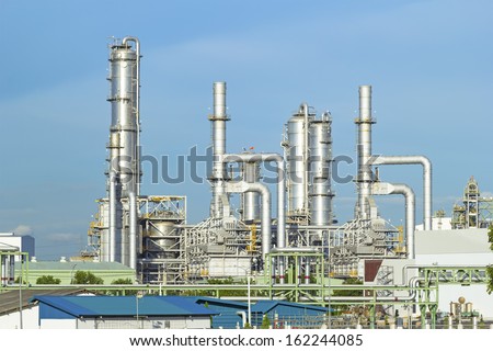 Oil refinery plant with blue sky background.