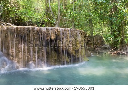 Erawan waterfall Half 5th level from 7th level famous attraction of Kanjanaburi province in Thailand.